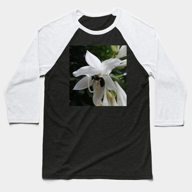 Bee in a Flower Photographic Design - Garden lover gift Baseball T-Shirt by Edwardtiptonart